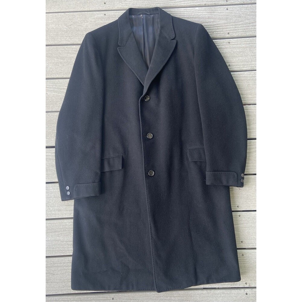 VTG 60s RockKnit 100% Cashmere Topcoat Black Cohen Bros Pittston PA AS-IS READ